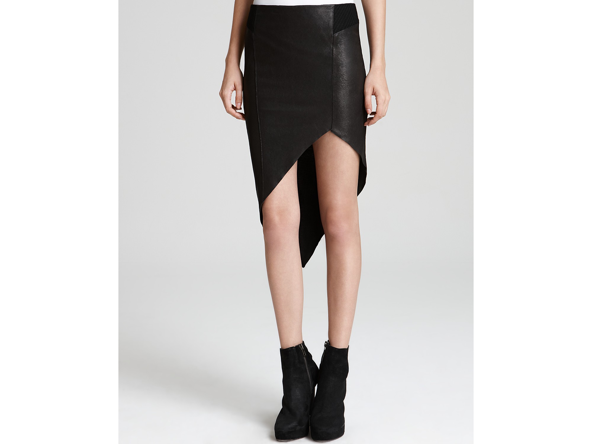 Helmut Lang Leather Skirt with Uneven Hem in Black - Lyst