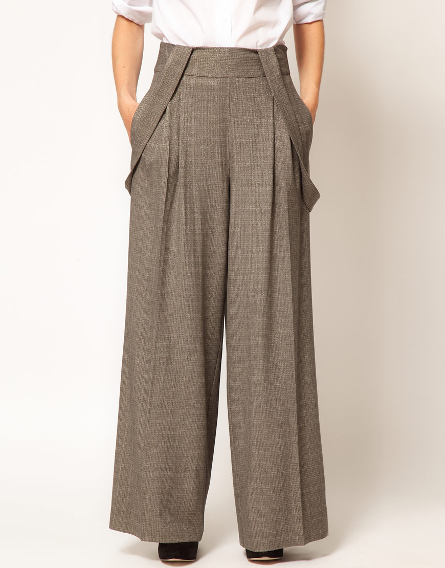 ASOS Asos Wide Leg Trouser with Braces in Grey (Gray) Lyst