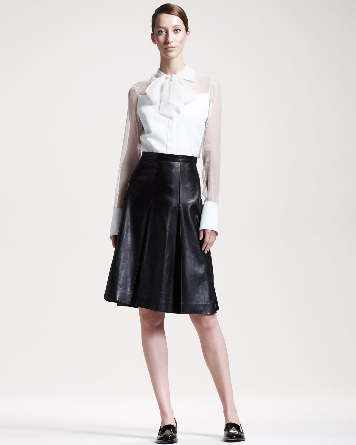 Valentino Pleated Leather Aline Skirt in Black | Lyst