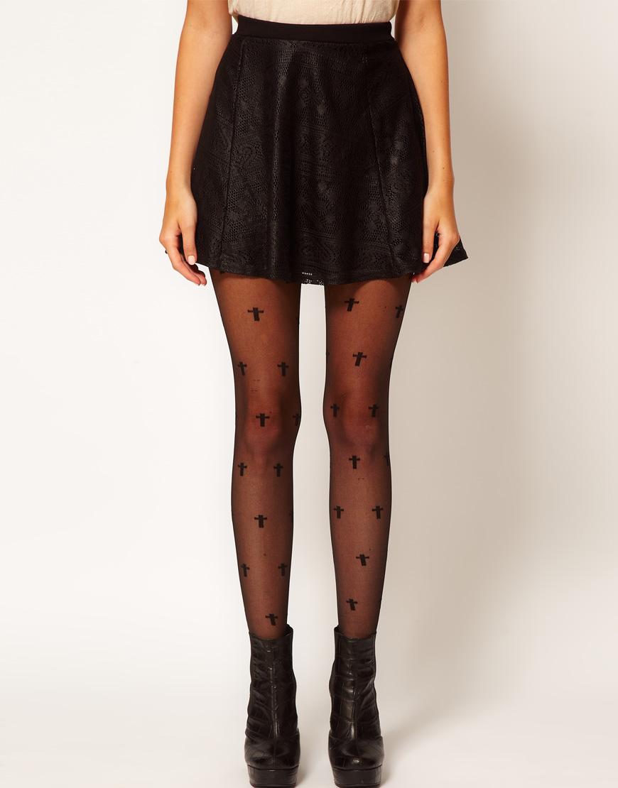 Asos Sheer Cross All Over Tights In Black Lyst