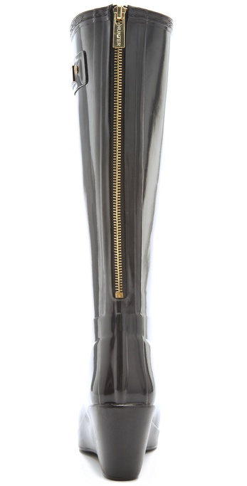 HUNTER Moss Wedge Boots in Black | Lyst
