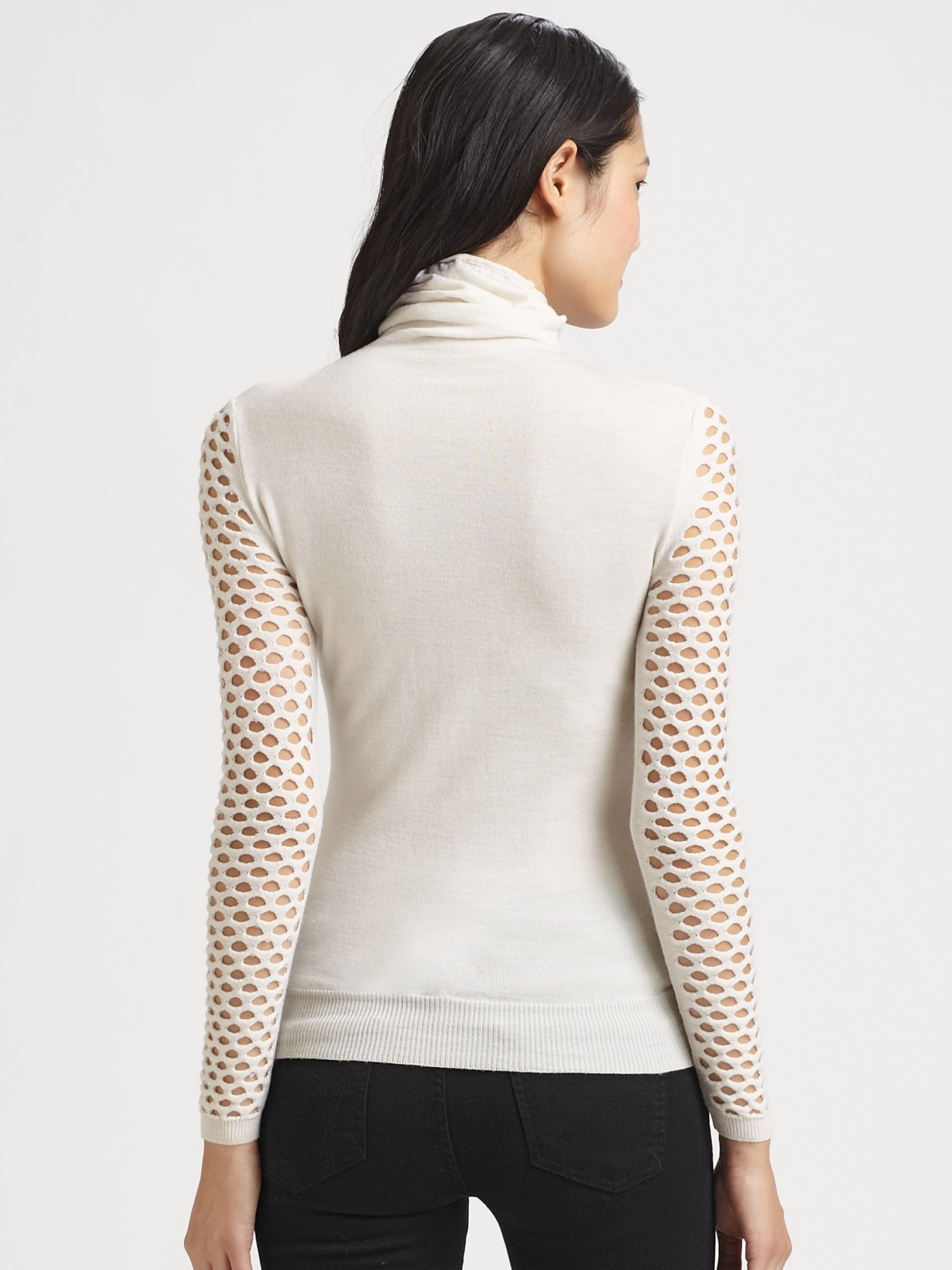 Lyst - Alexander Wang Fishnet Turtleneck Sweater in White
