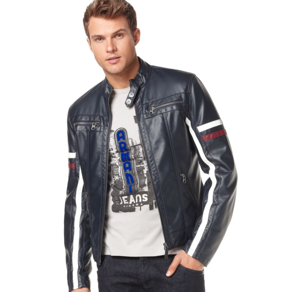 Armani Jeans Eco Leather Moto Jacket in Black for Men Lyst