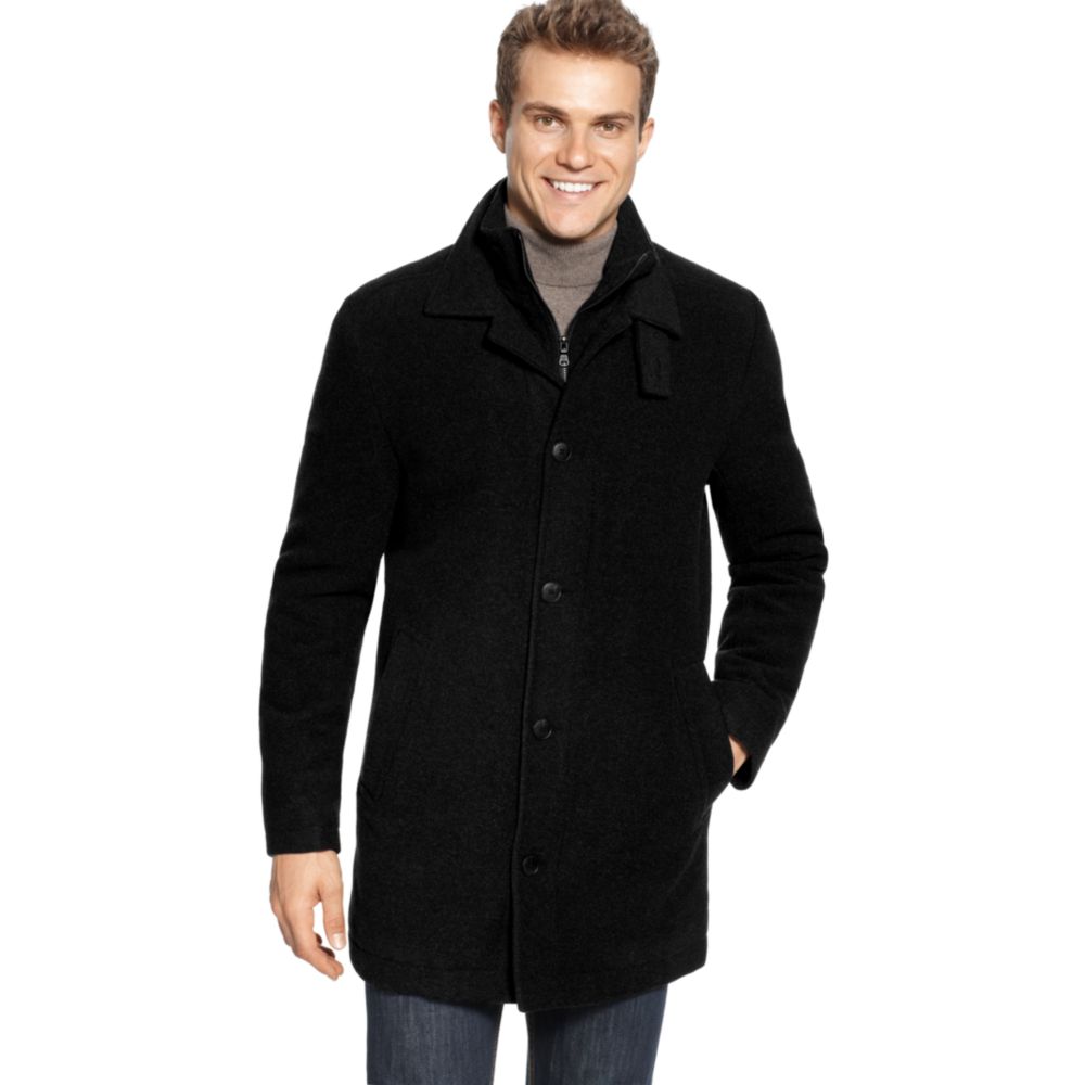 Calvin Klein Wool Blend Stand Up Collar Coat in Black for Men - Lyst