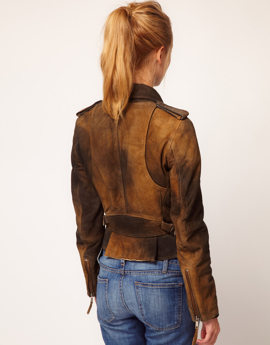 Lyst Diesel Suede Biker Jacket in Brown
