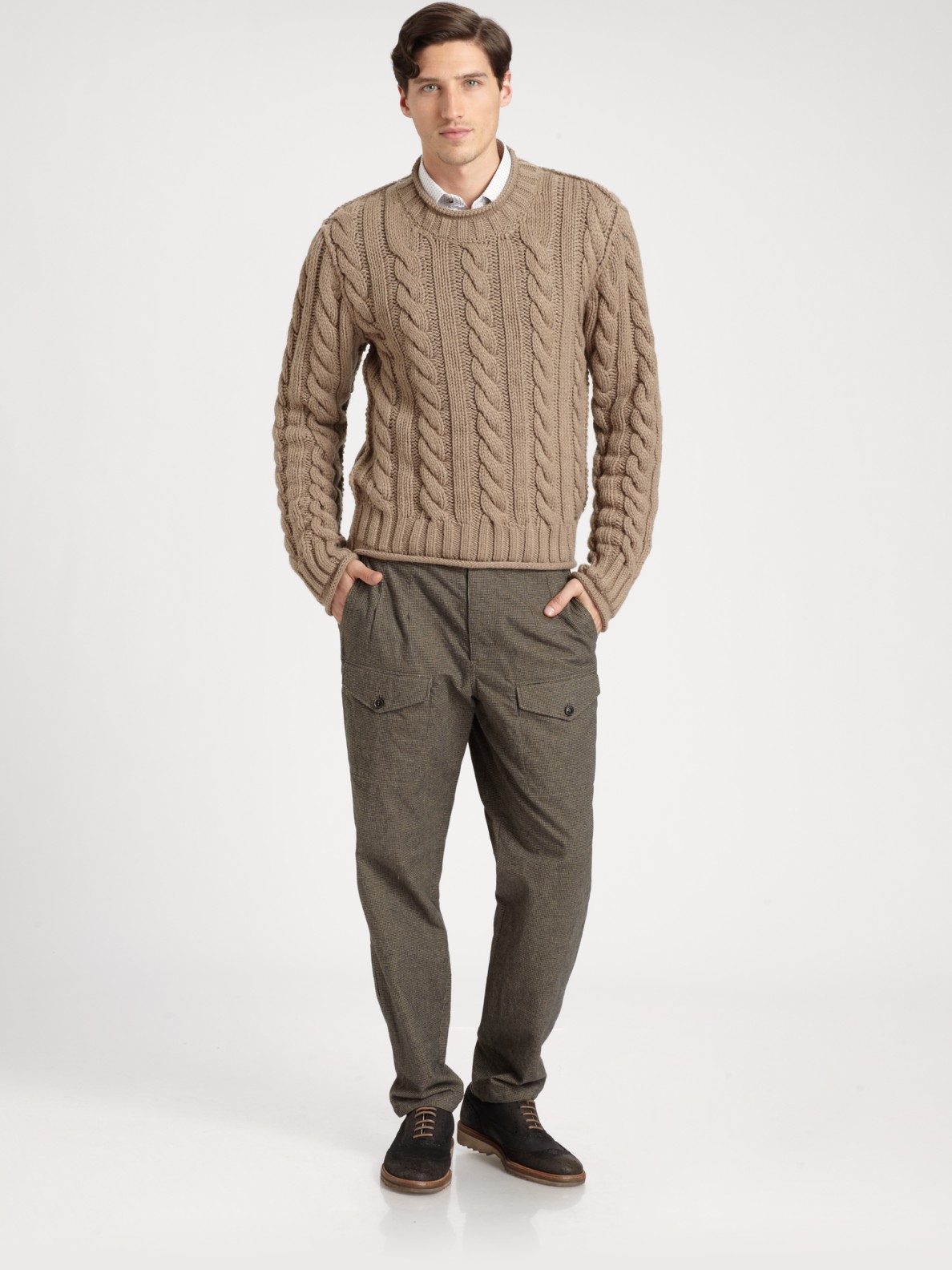 Lyst - Dolce & Gabbana Chunky Cable Knit Sweater in Natural for Men