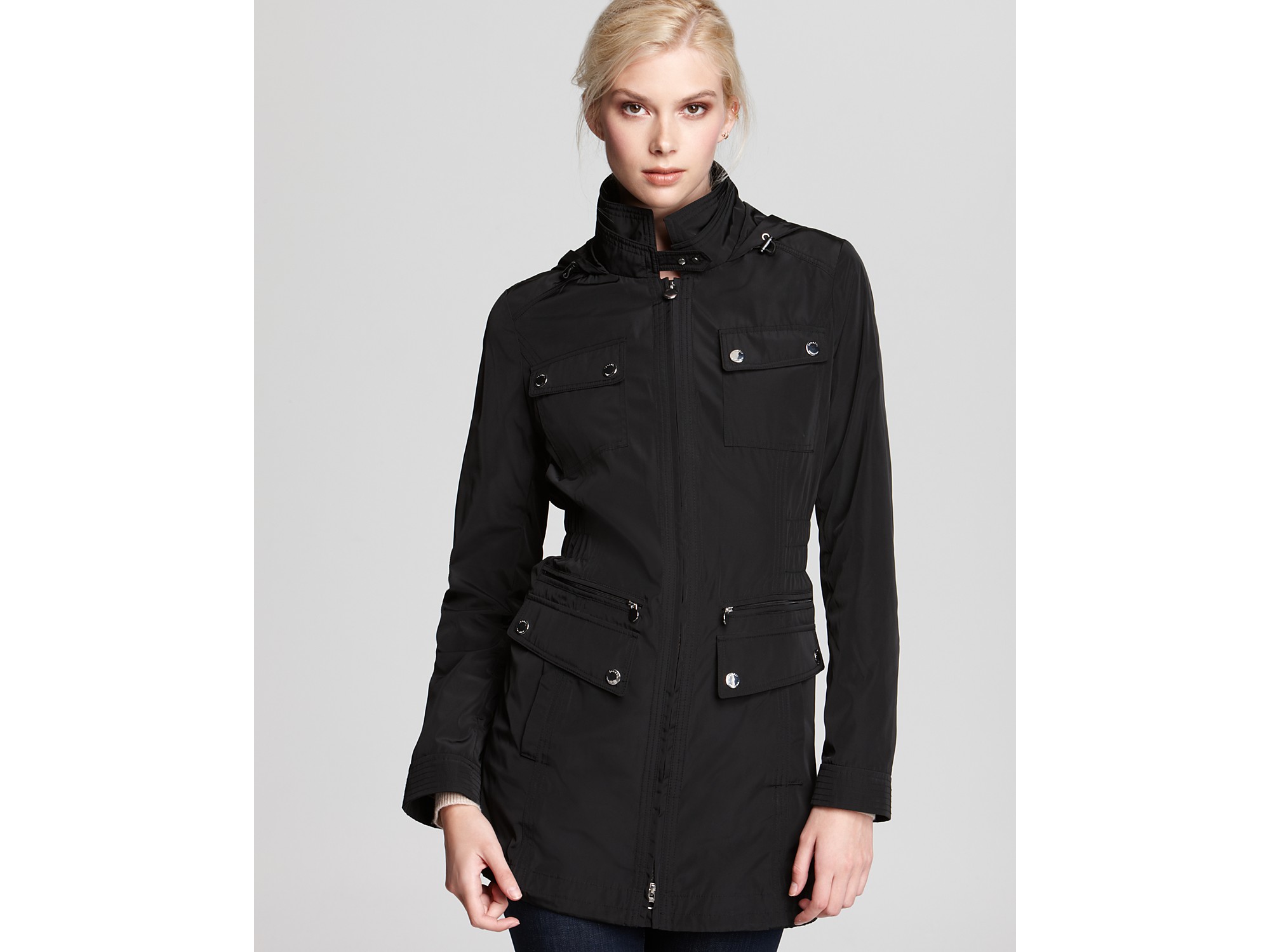 Lyst - Laundry By Shelli Segal Cinched Waist Anorak Raincoat in Black