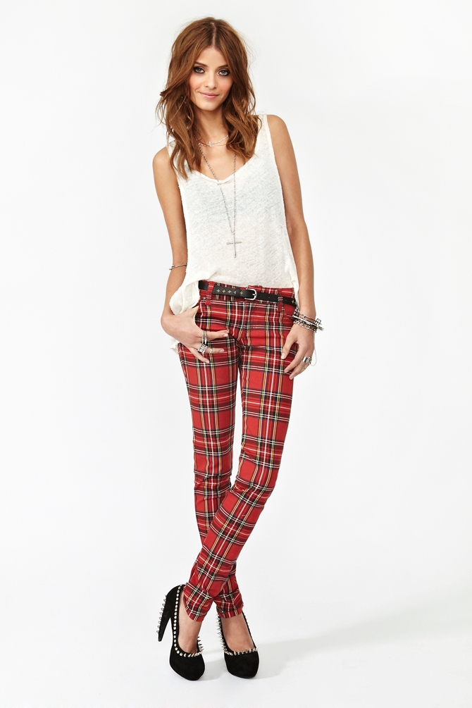 red tartan jeans womens