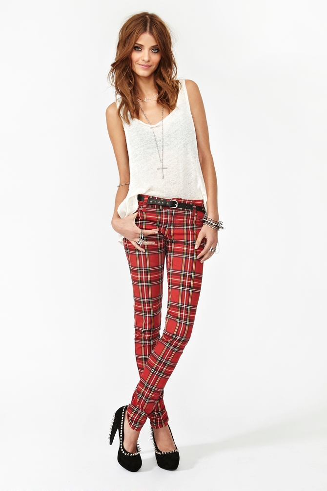 ladies tartan skinny jeans