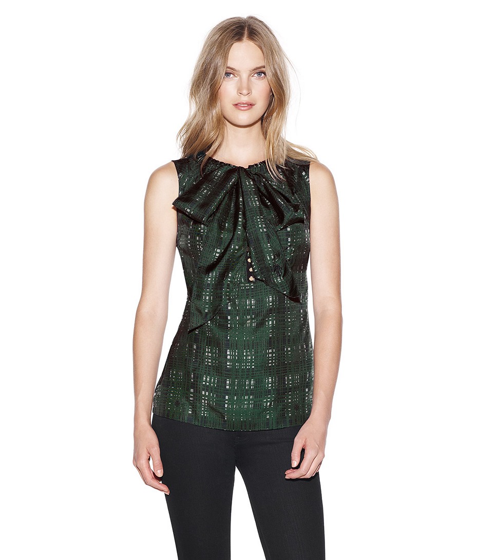 Tory Burch Saffield Silk Twill Blouse in Green - Lyst