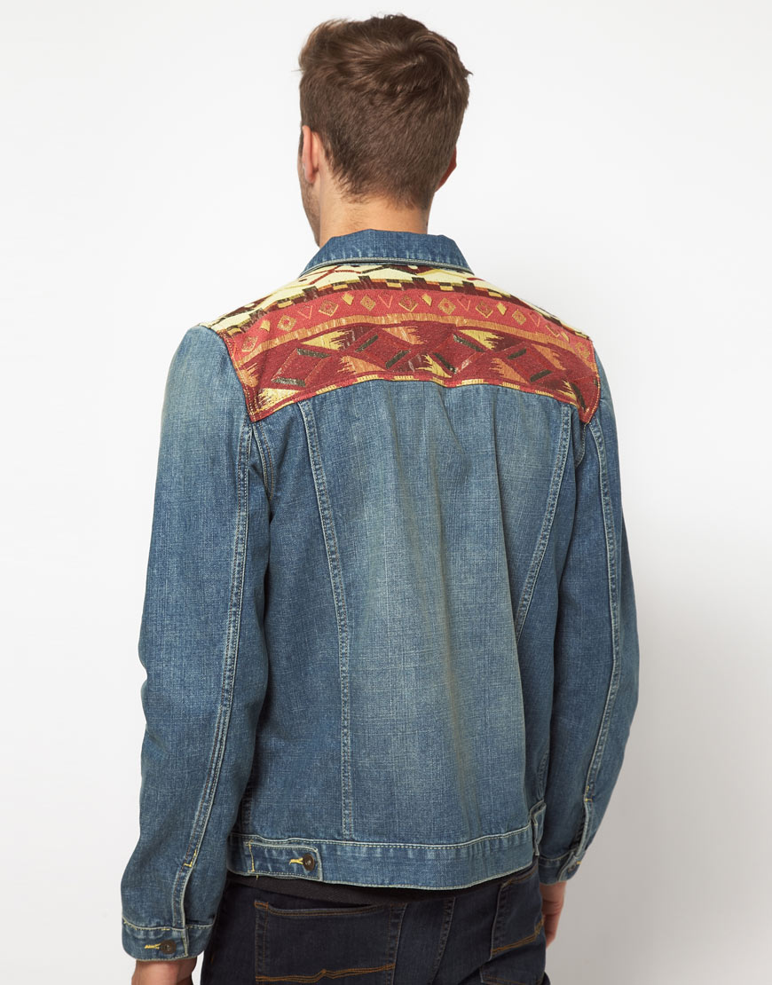 ASOS Denim Jacket with Aztec Yoke in Blue for Men | Lyst