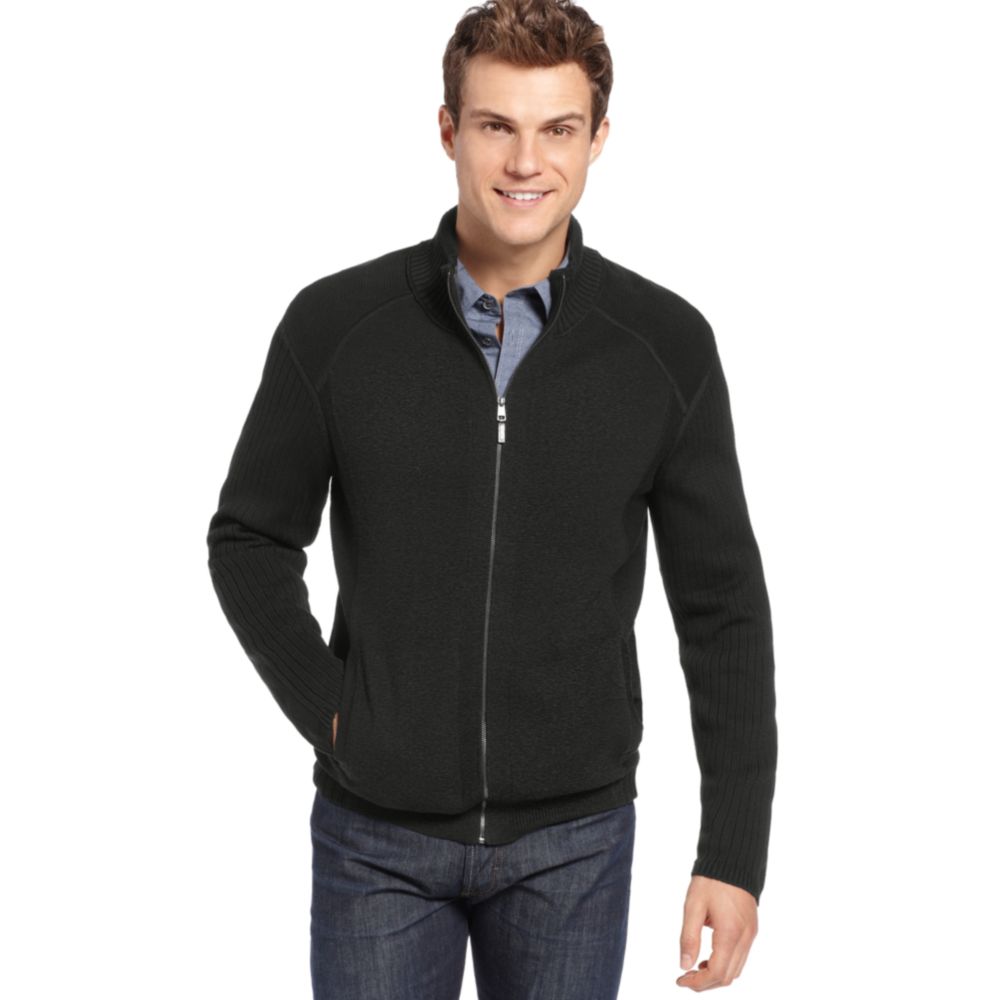 Calvin Klein Full Zip Sweater in Gray for Men - Lyst
