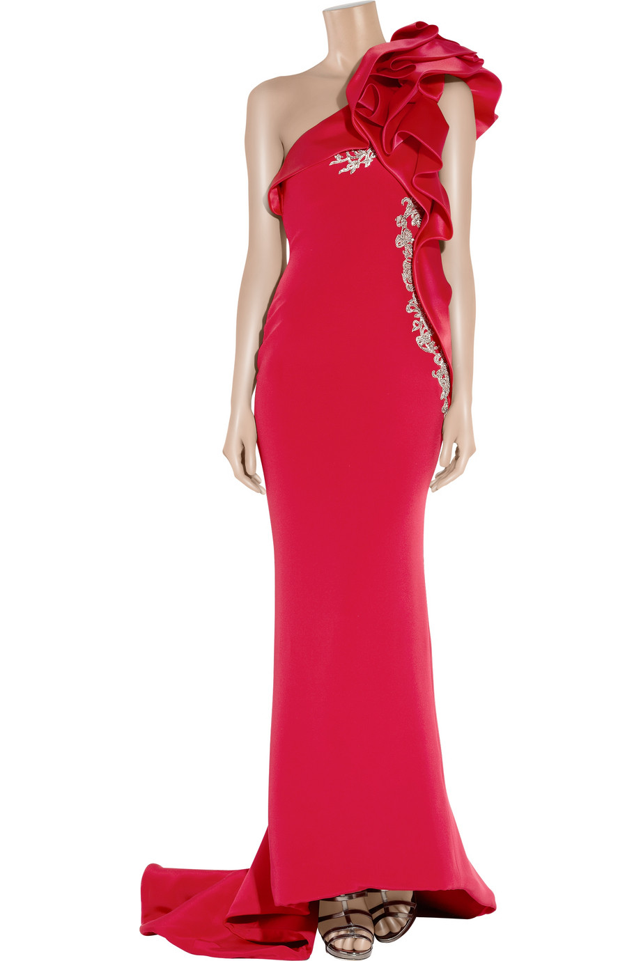 Marchesa Ruffled Oneshoulder Silk Gown in Red Lyst