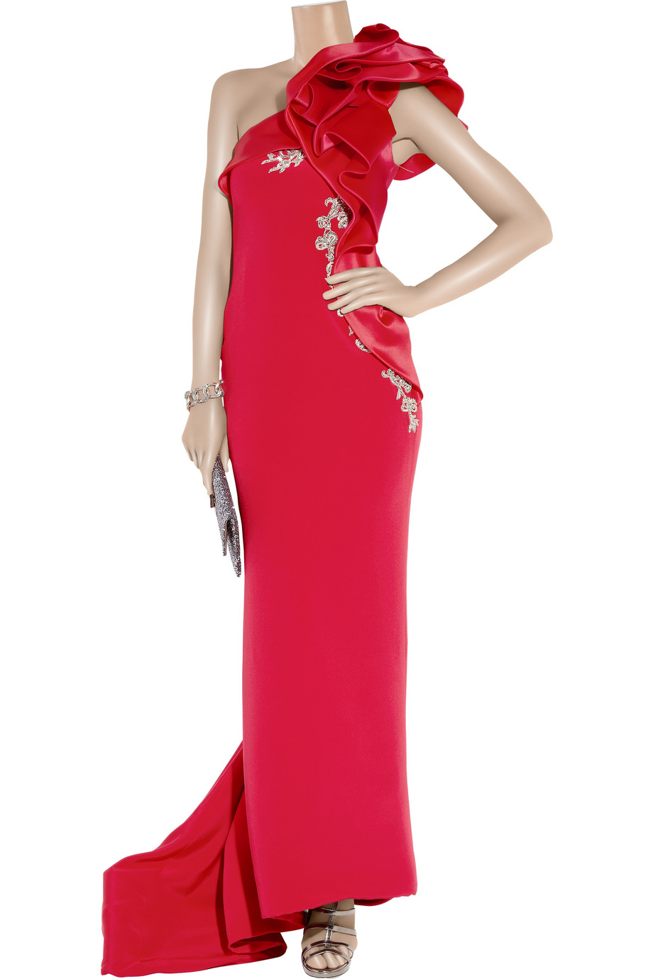 Marchesa Ruffled Oneshoulder Silk Gown in Red Lyst