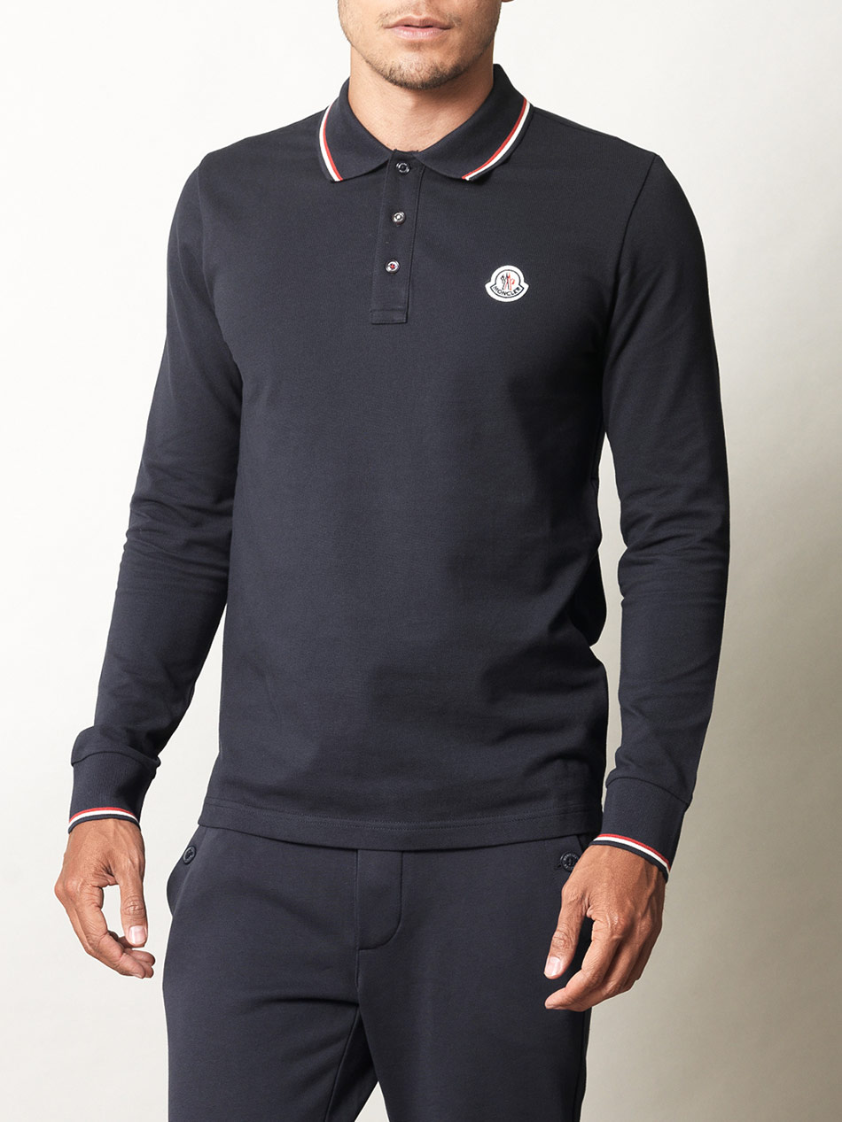 Moncler Tipped Collar Polo Top in Blue for Men (navy) | Lyst