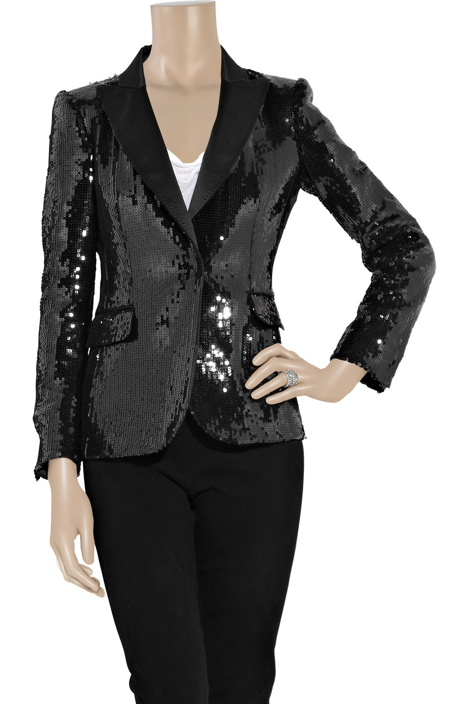 Boutique moschino Sequined Satin Tuxedo Jacket in Black Lyst