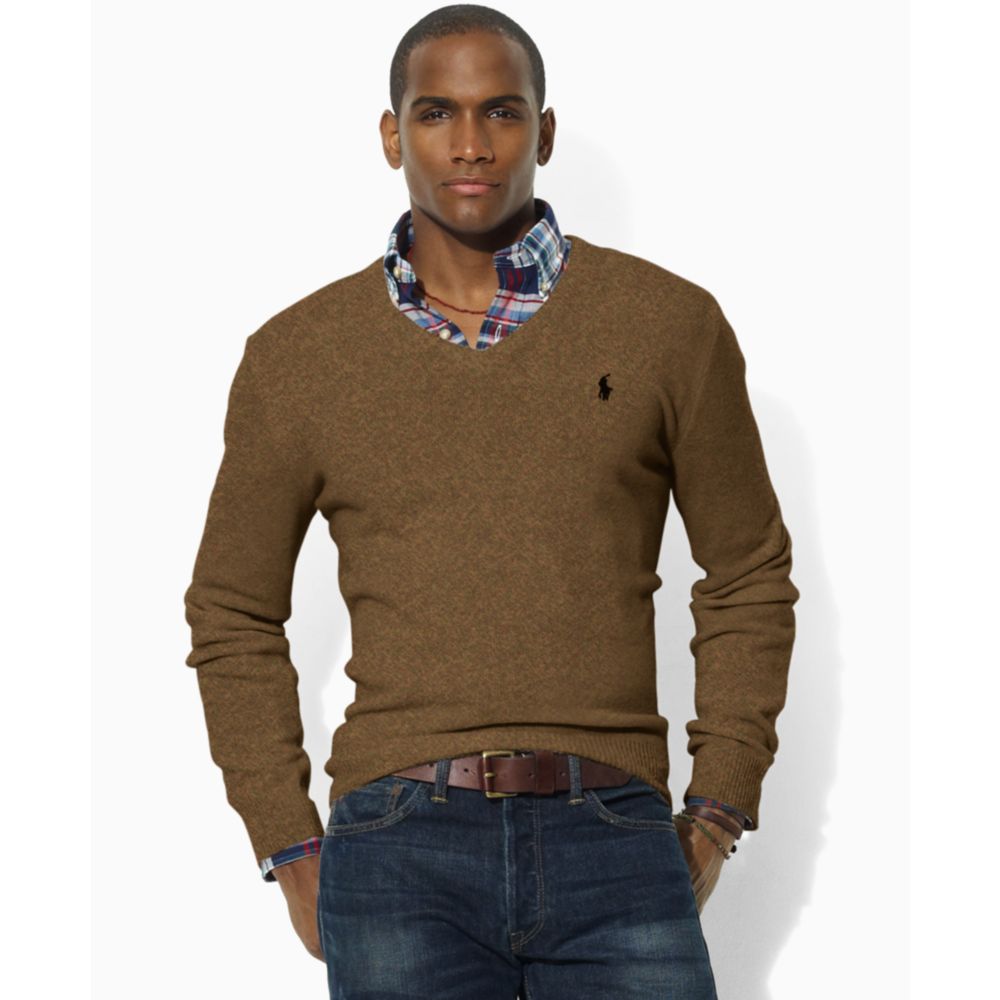 Ralph Lauren Lambswool V Neck Sweater in Chocolate Brown (Brown) for Men -  Lyst