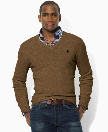 Ralph Lauren Lambswool V Neck Sweater in Brown for Men (chocolate brown ...