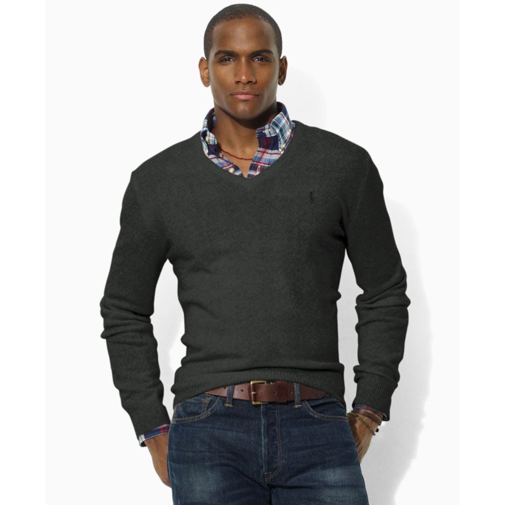 dark grey v neck sweater