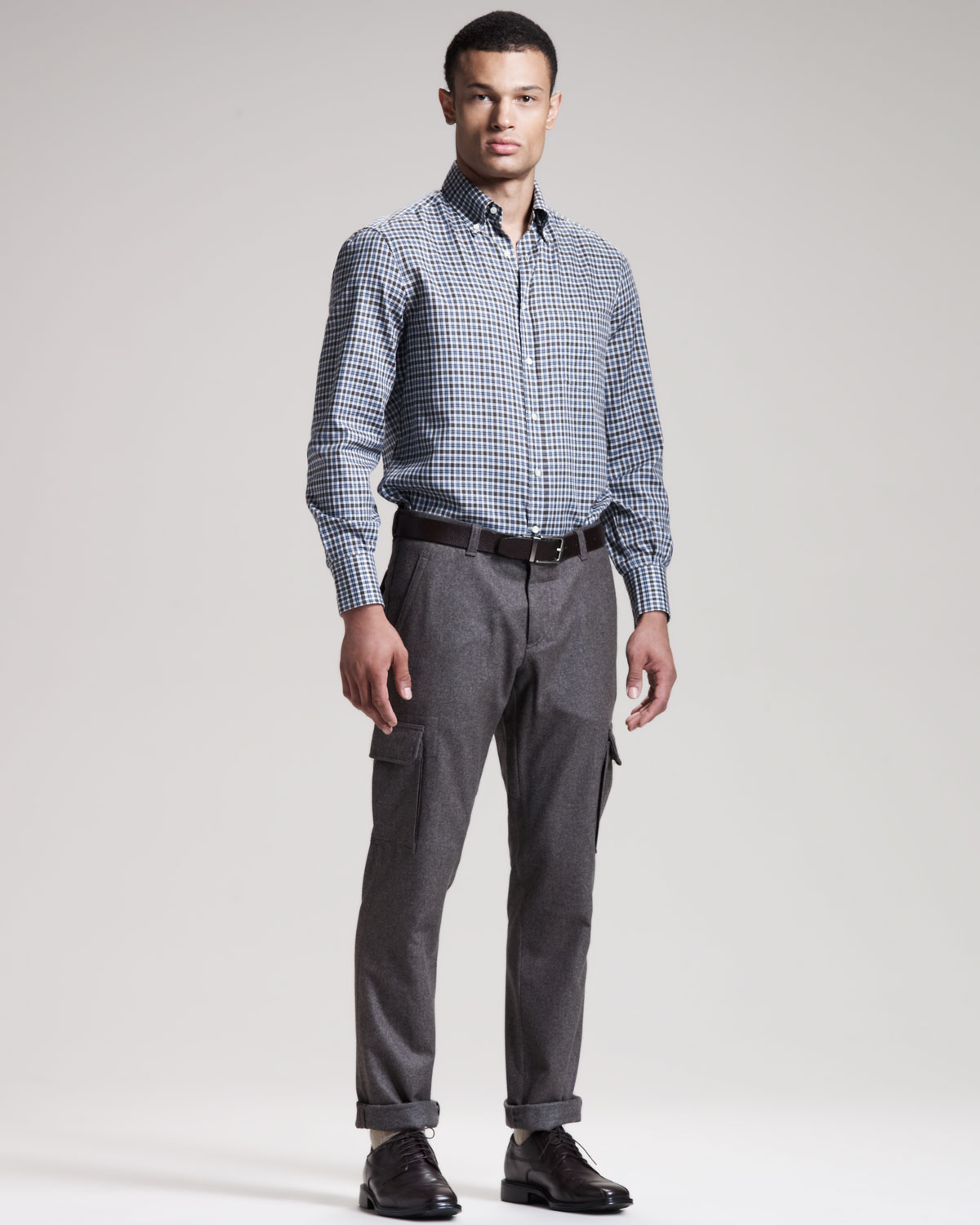 Lyst - Brunello Cucinelli Slim Flannel Cargo Pants Gray in Gray for Men