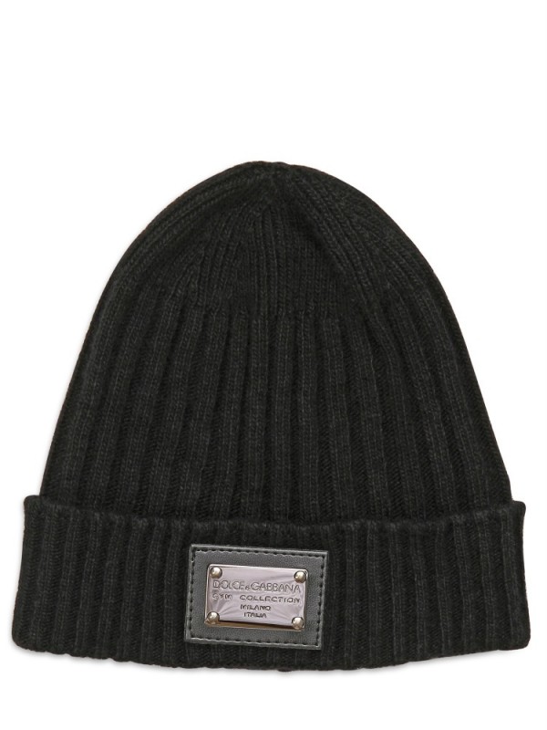Dolce & Gabbana Logo Plaque Ribbed Knit Wool Beanie in Black for Men | Lyst