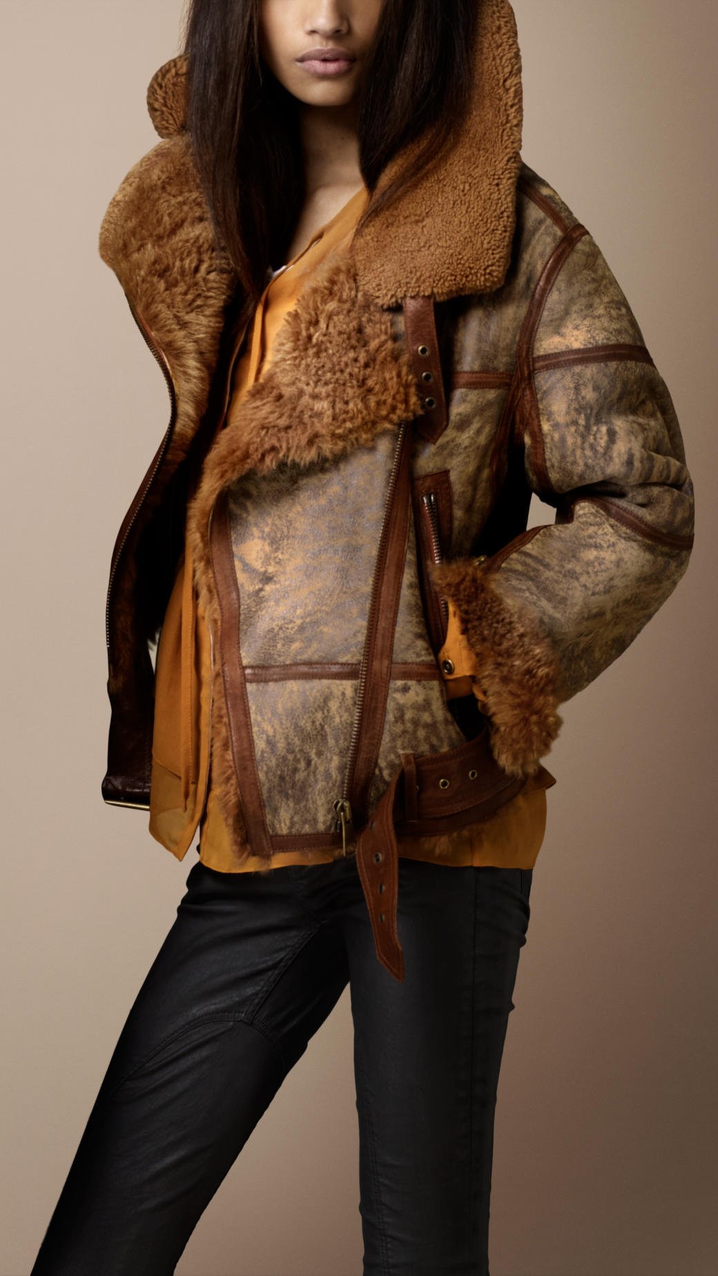 Lyst - Burberry brit Shearling Aviator Jacket in Brown