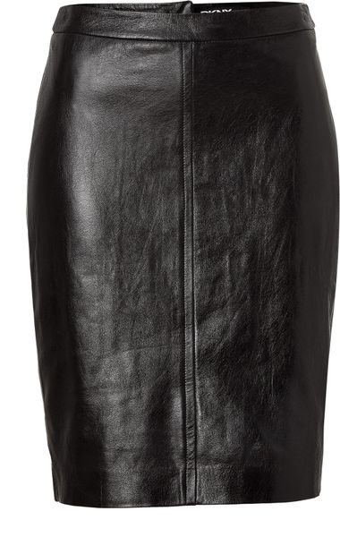 Dkny Black Leather Skirt in Black | Lyst