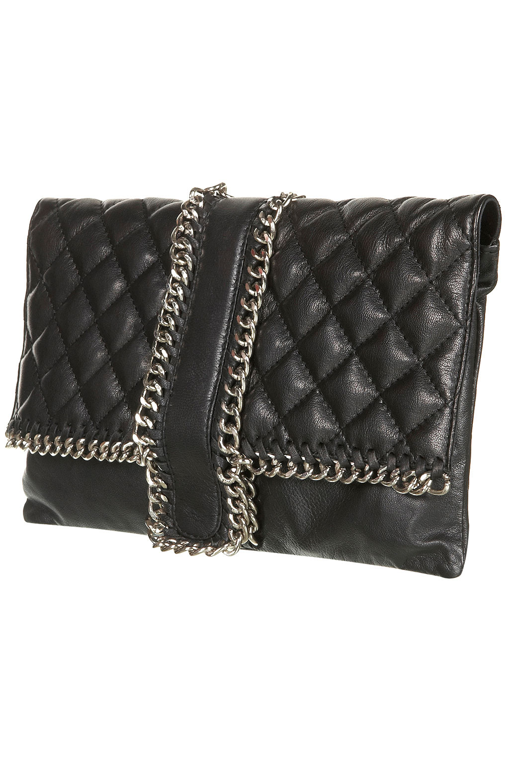 TOPSHOP Leather Quilted Chain Clutch Bag in Black - Lyst
