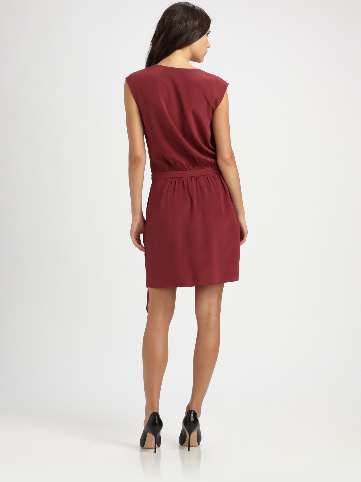 burgundy silk wrap dress