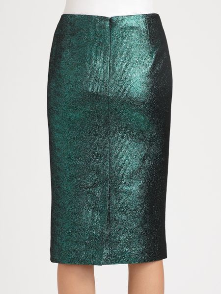Tibi Lurex Jacquard Pencil Skirt in Green (emerald) | Lyst