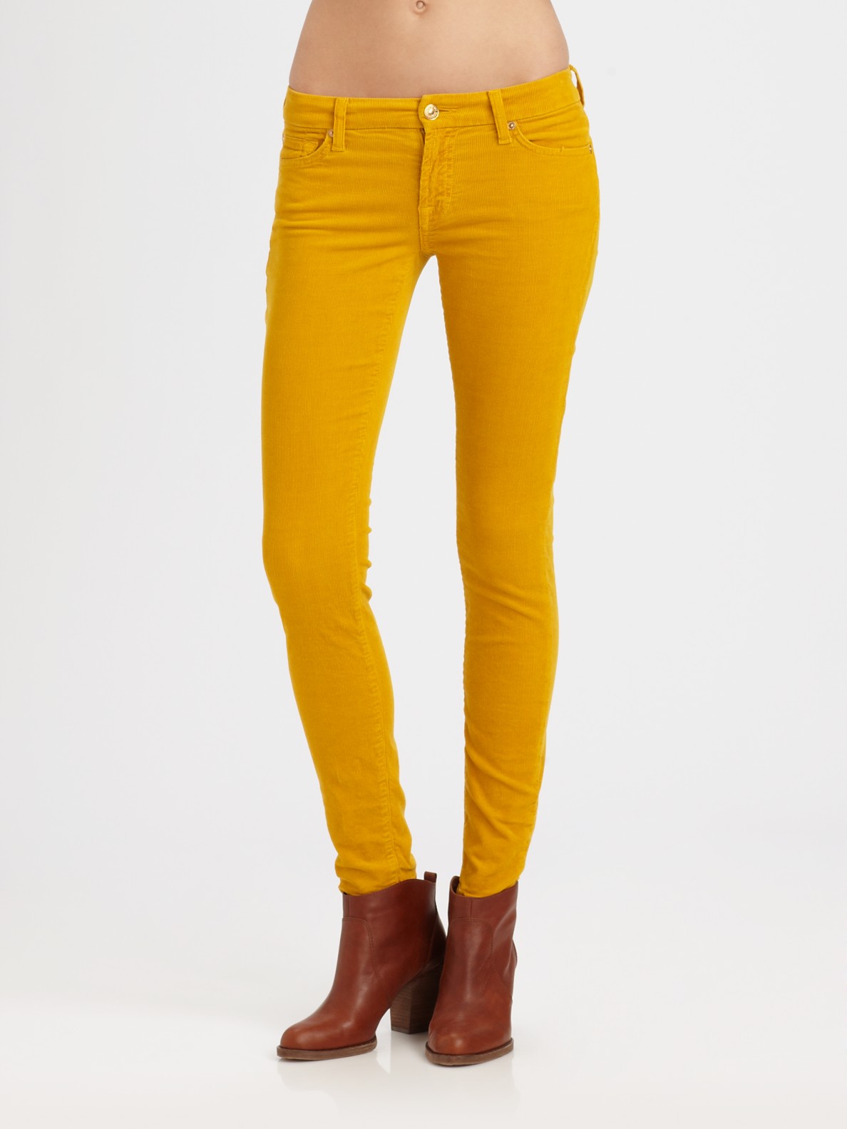 7 For All Mankind Luxe Corduroy Skinny Jeans in Black (Yellow) - Lyst