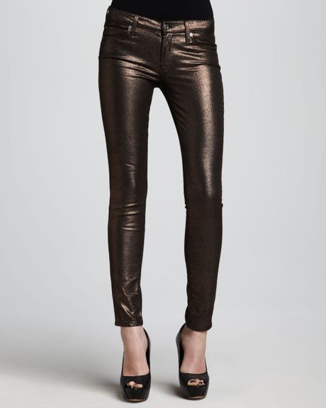 7 For All Mankind The Skinny Copper Liquid Metallic Jeans in Gold ...