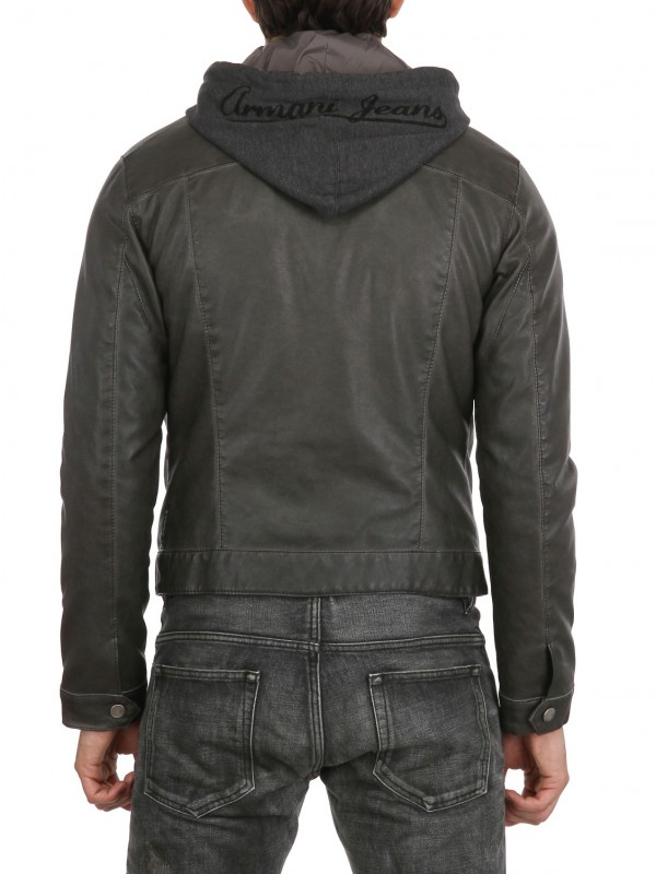 Lyst Armani Jeans Hooded Fleece and Eco Leather Jacket in Black for Men