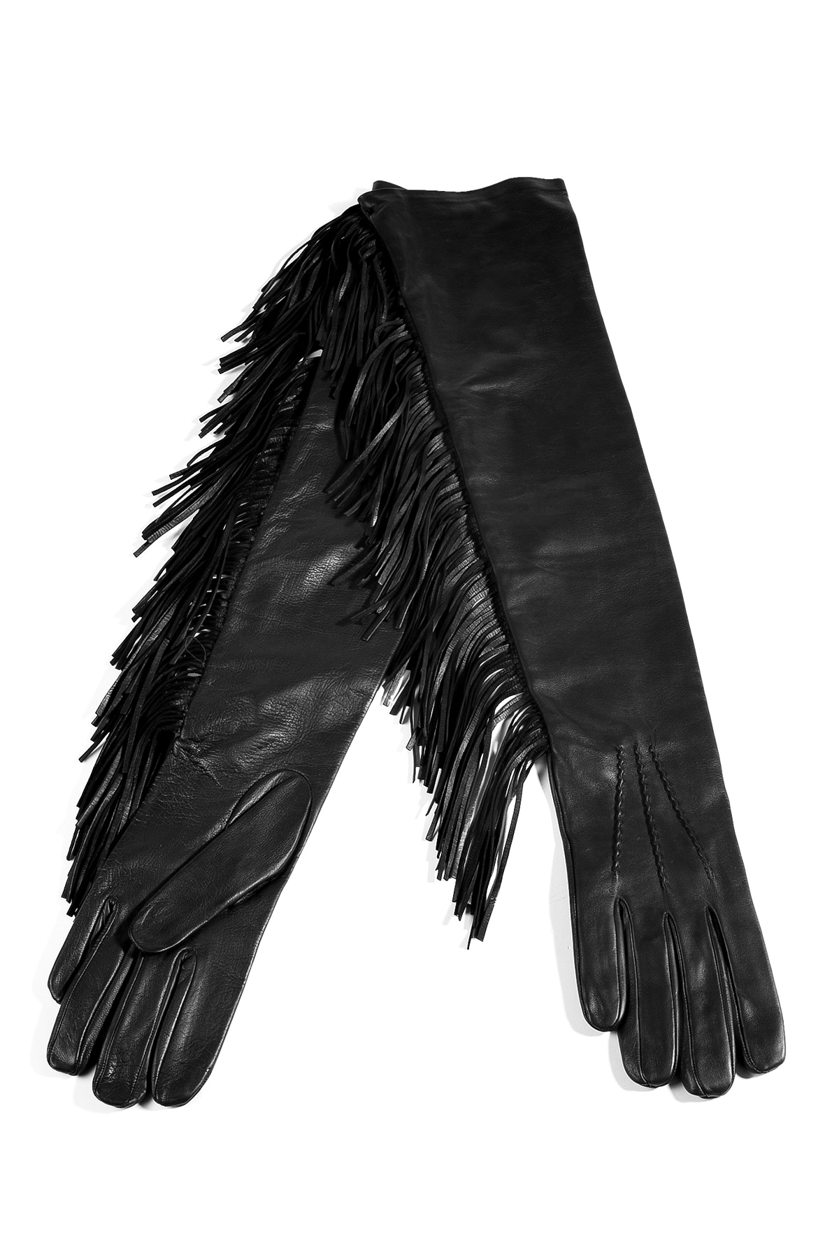 Ermanno Scervino Black Fringed Leather Elbow Gloves In Black Lyst