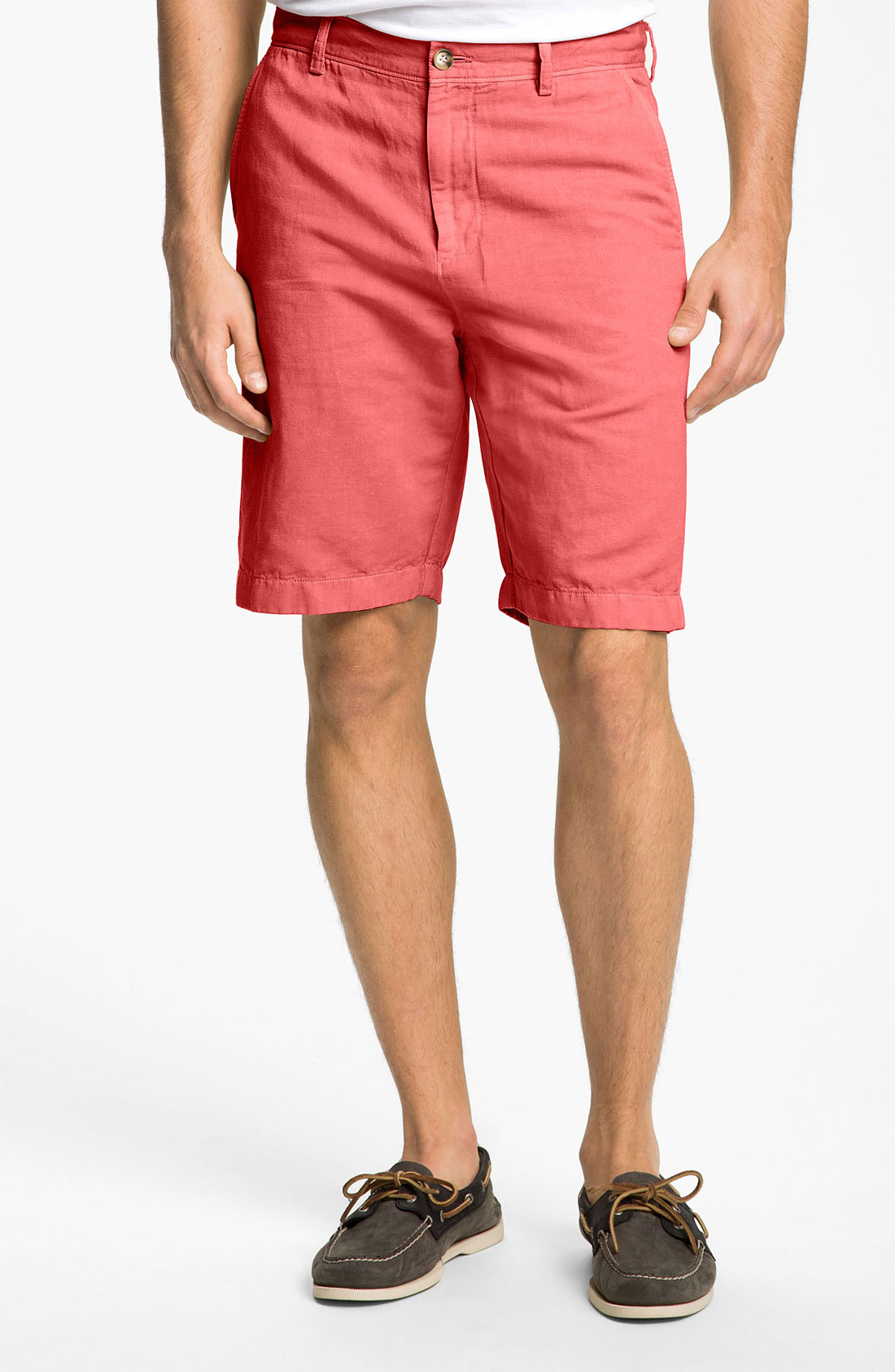 Façonnable Flat Front Linen Cotton Shorts in Pink for Men (coral red ...