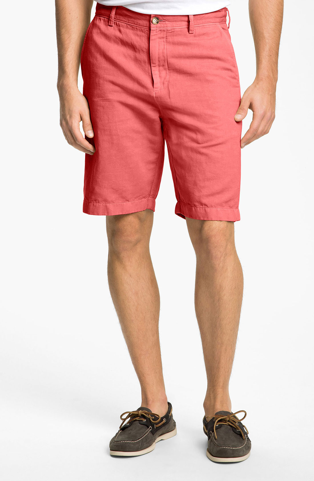 Façonnable Flat Front Linen Cotton Shorts in Pink for Men (coral red