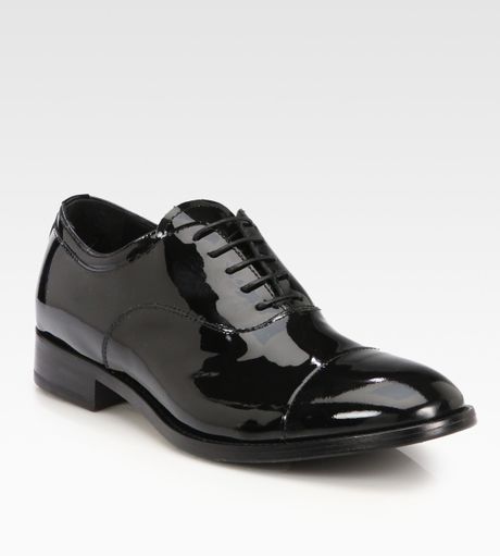Giorgio Armani Patent Leather Laceup Oxfords in Black | Lyst