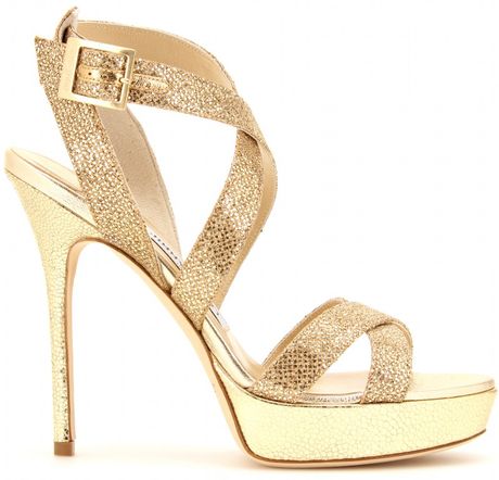 Jimmy Choo Vamp Glitter Platform Sandals in Gold | Lyst