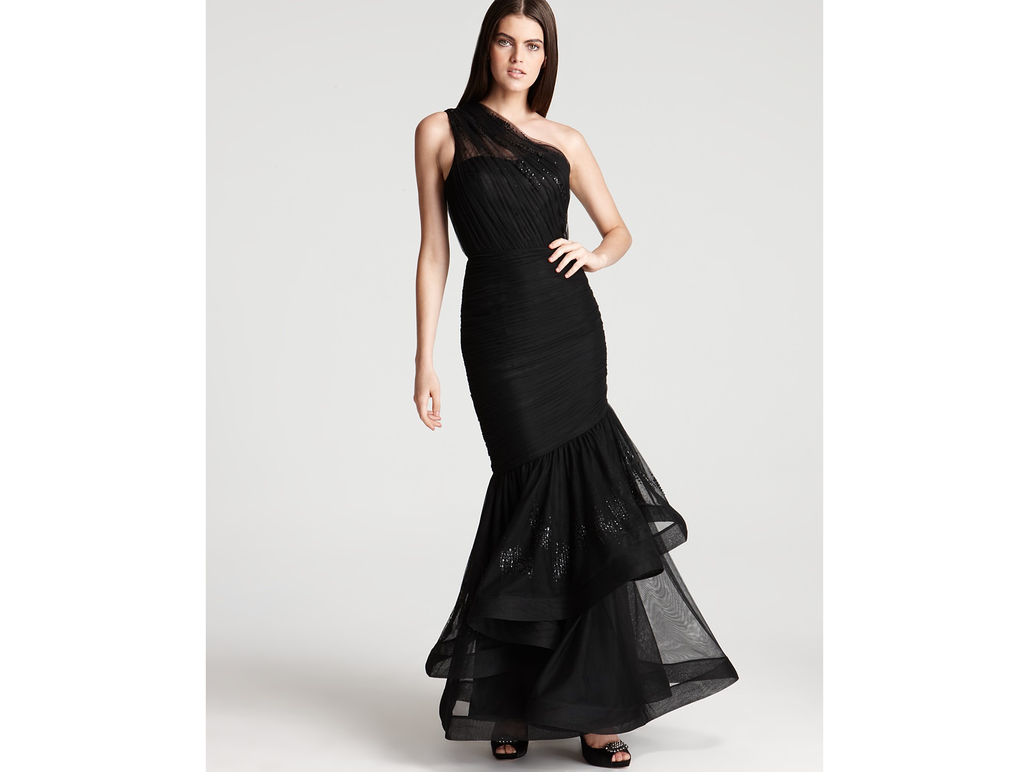 Ml Monique Lhuillier One Shoulder Black Dress