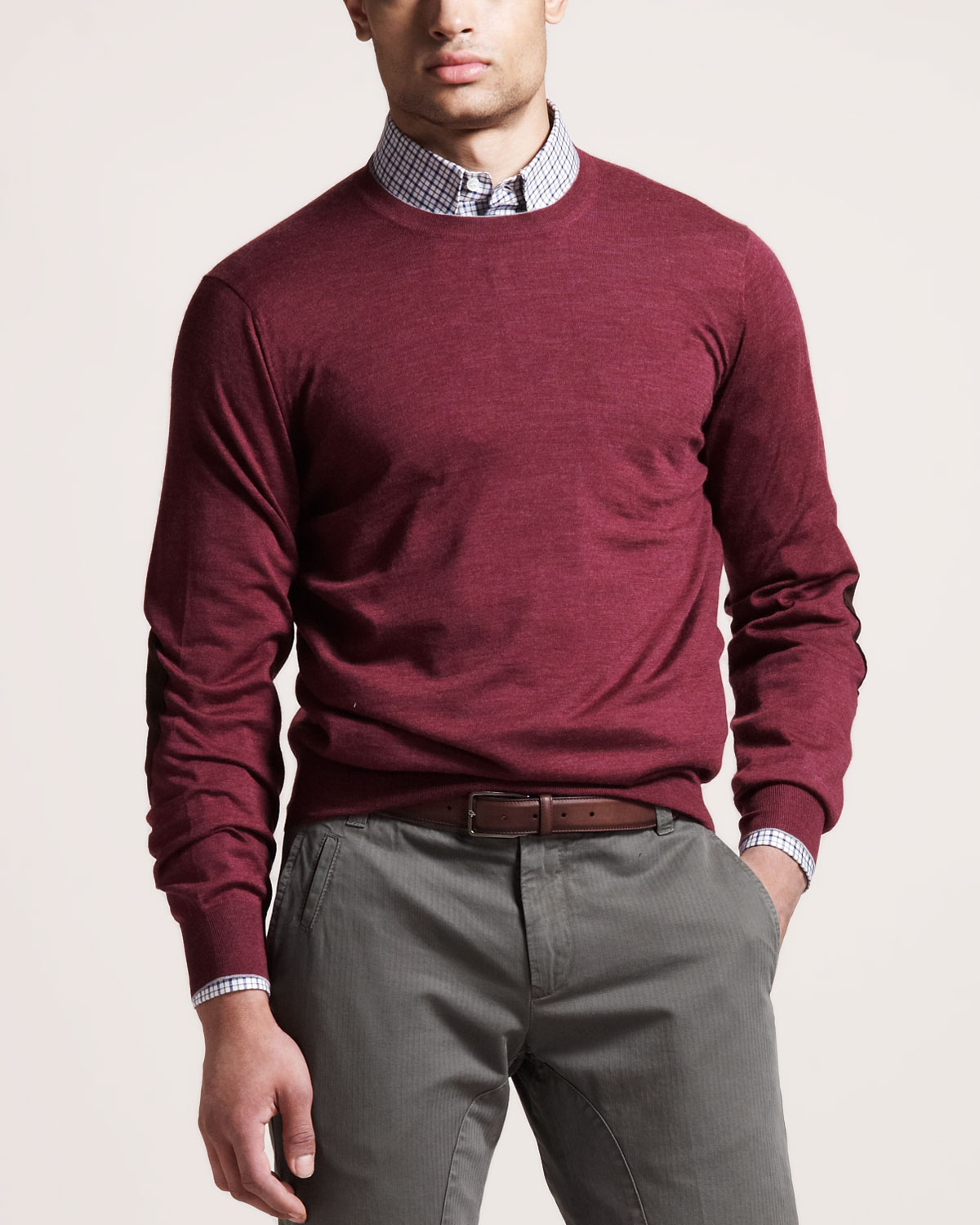 Brunello Cucinelli Suede Patch Sweater In For brunello cucinelli suede patch sweater in for