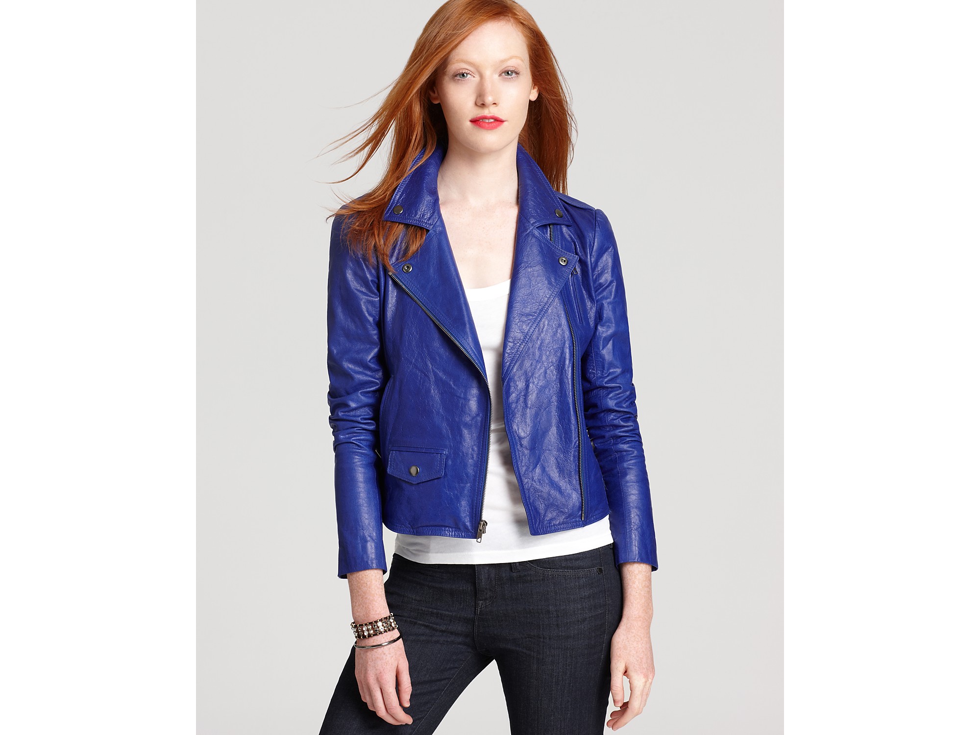 Theory blue leather jacket