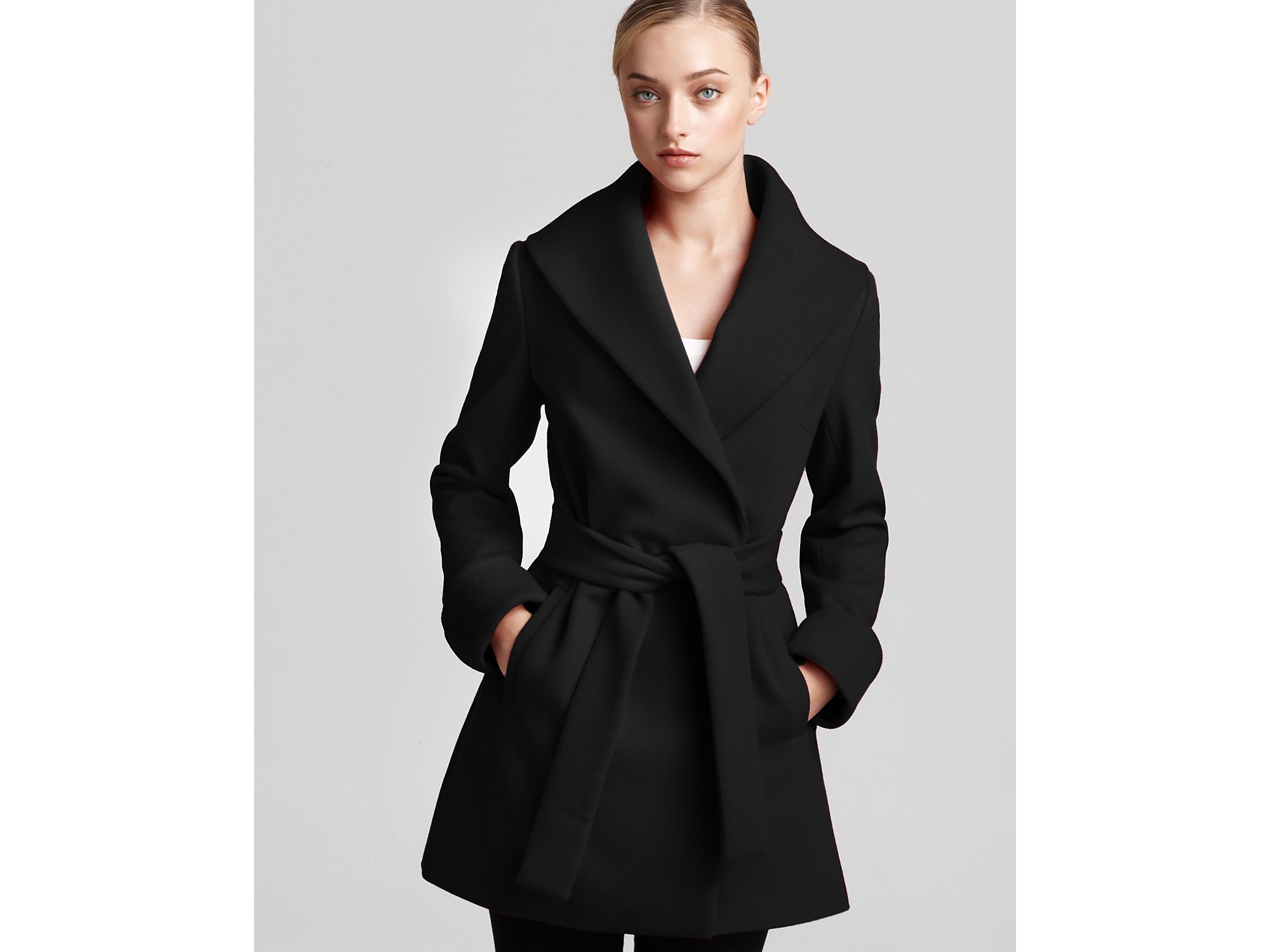 Trina Turk Womens Olivia Wool Double Breasted Coat Black 2