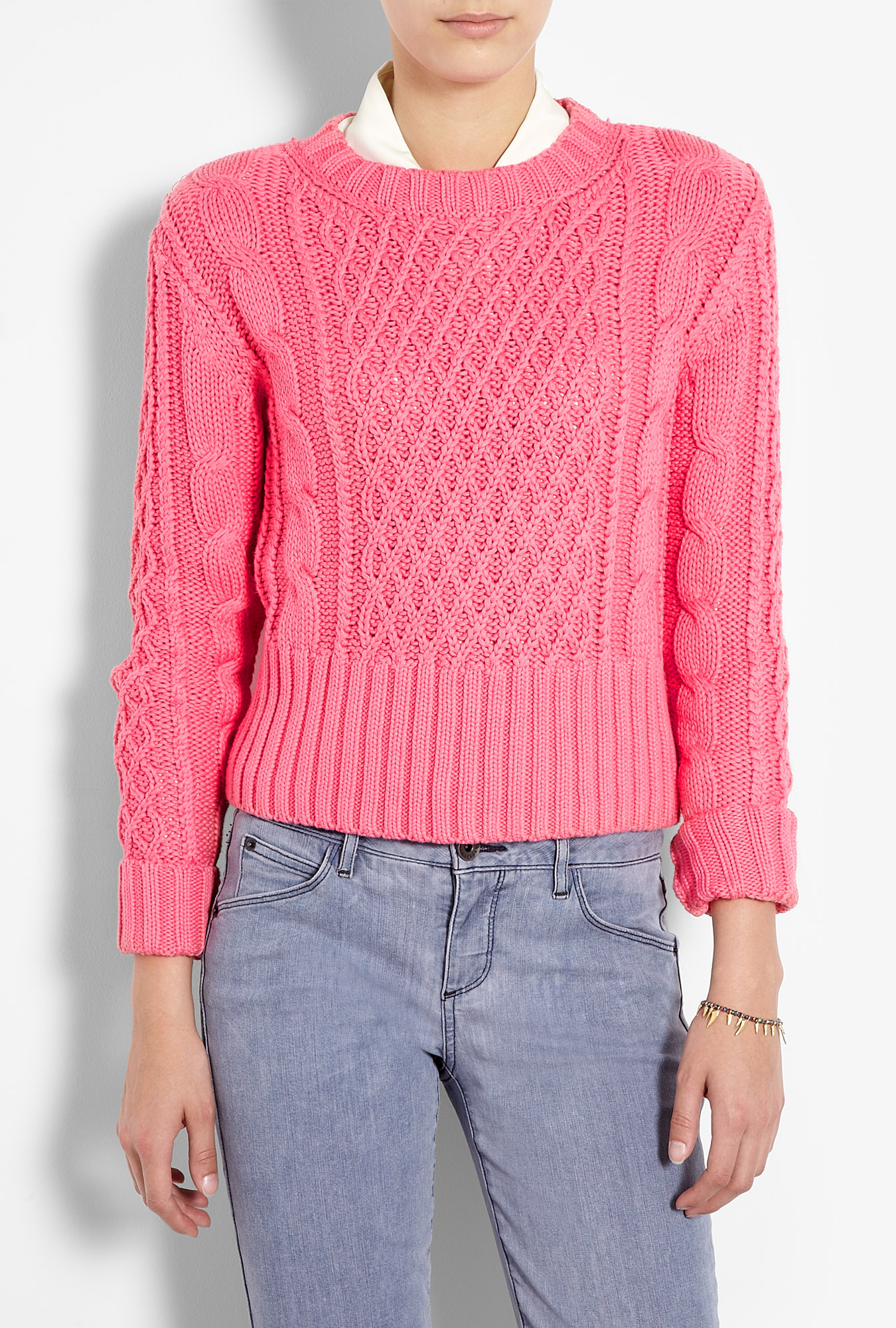 Acne Studios Lia Cable Knit Cropped Jumper in Pink | Lyst