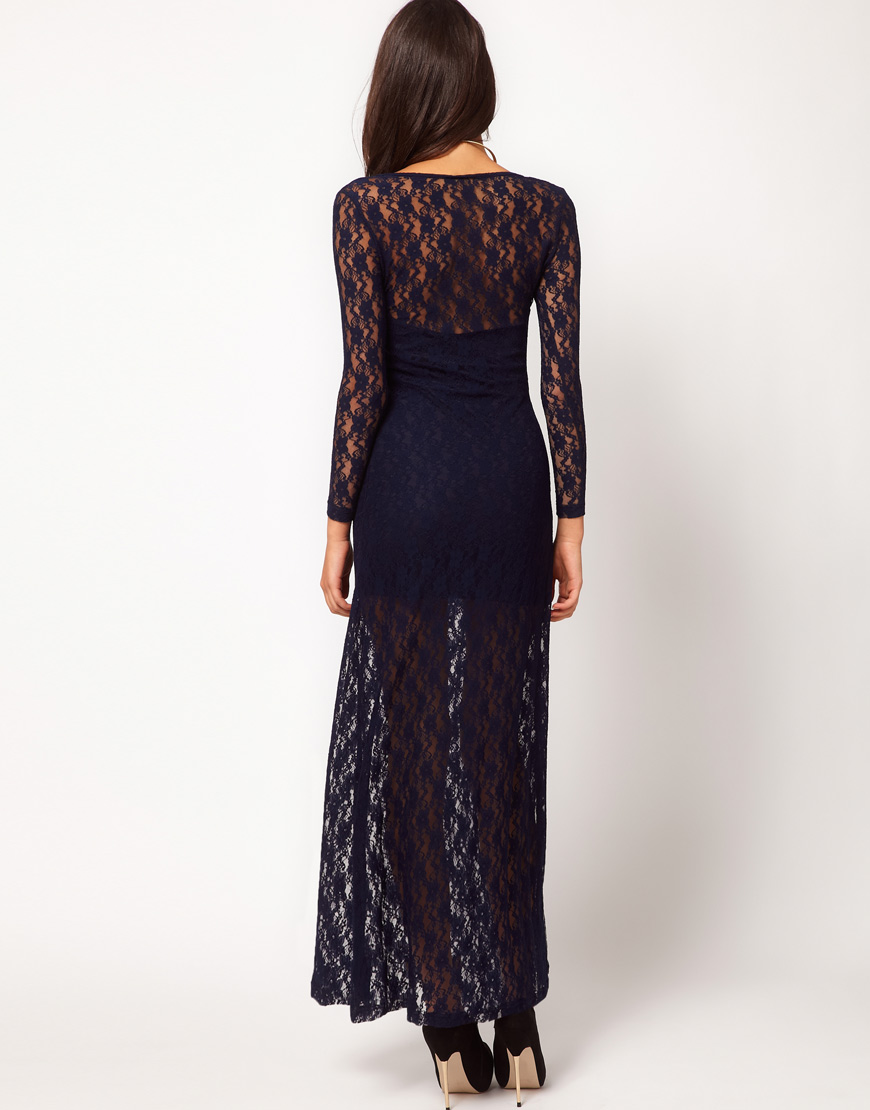Lyst - Asos Exclusive Lace Maxi Dress in Blue