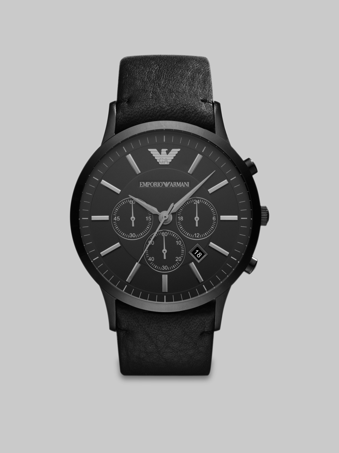 Emporio Armani Leather Chronograph Watch in Black for Men - Lyst