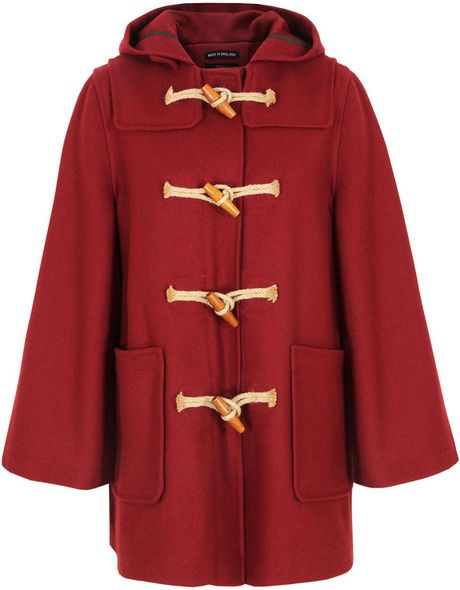 Gloverall Cranberry Duffle Cape Coat in Red (cranberry) | Lyst