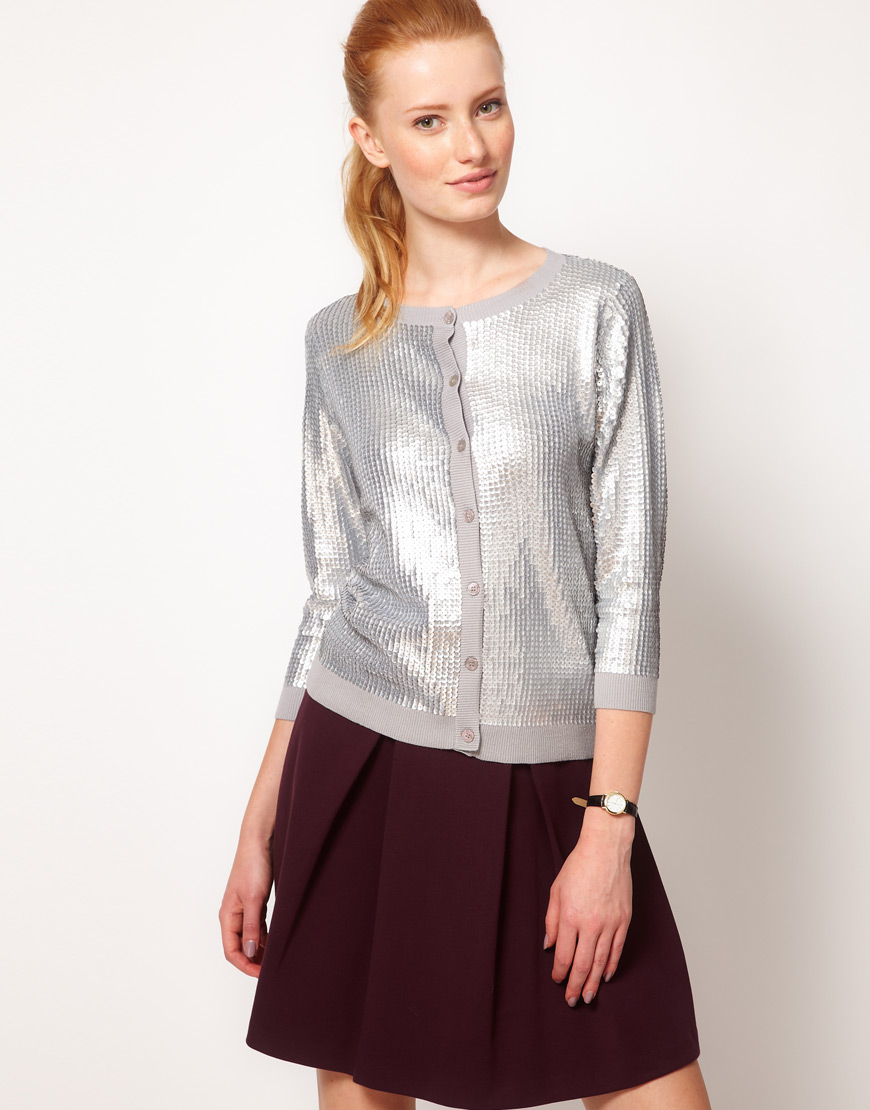 Lyst Oasis Liquid Sequin Cardigan in Metallic