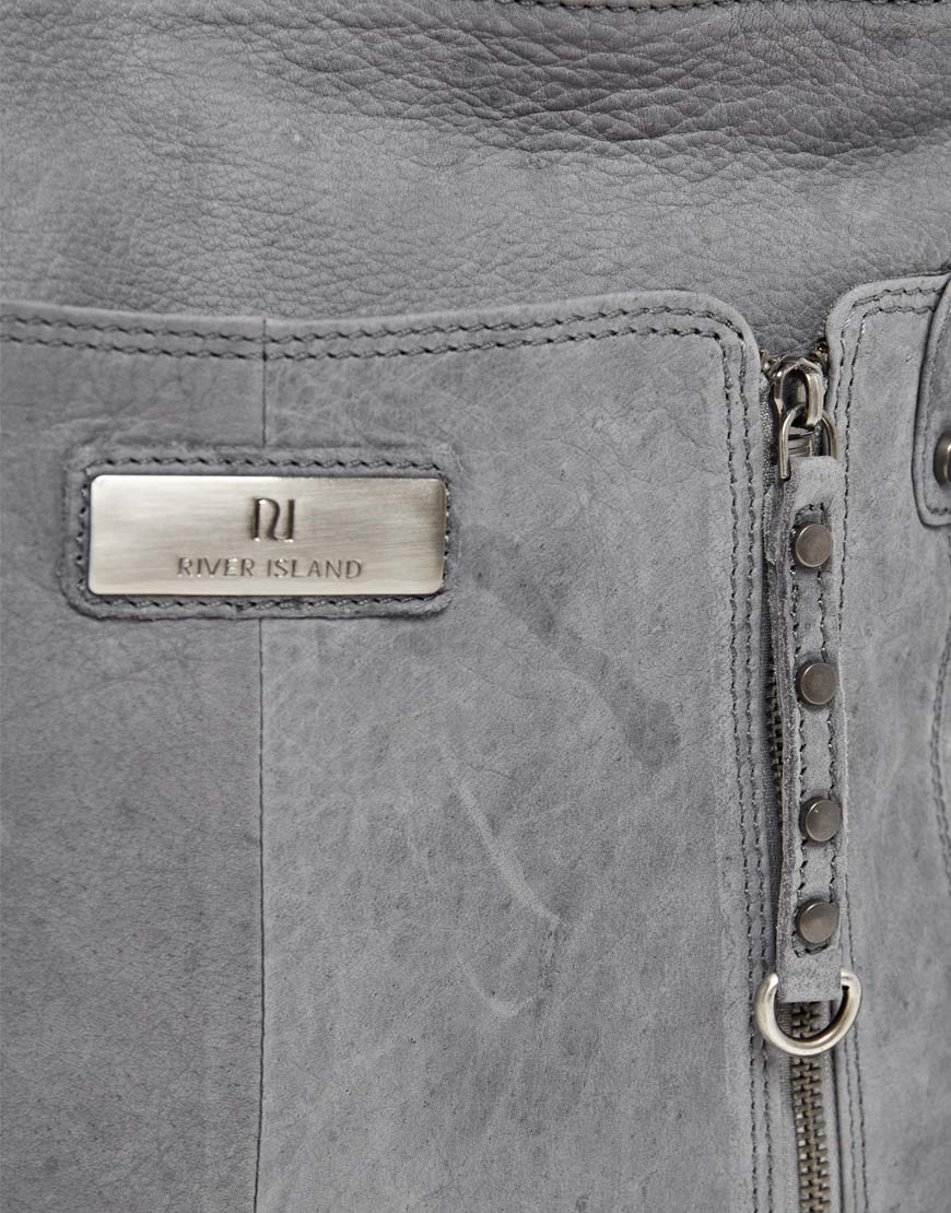 River Island Leather Messenger Cross Body Bag in Grey (Gray) Lyst