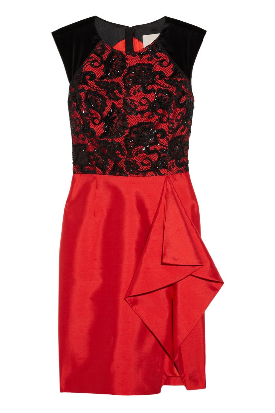 Jason wu Embellished Laceoverlay Silkshantung Dress in Red | Lyst
