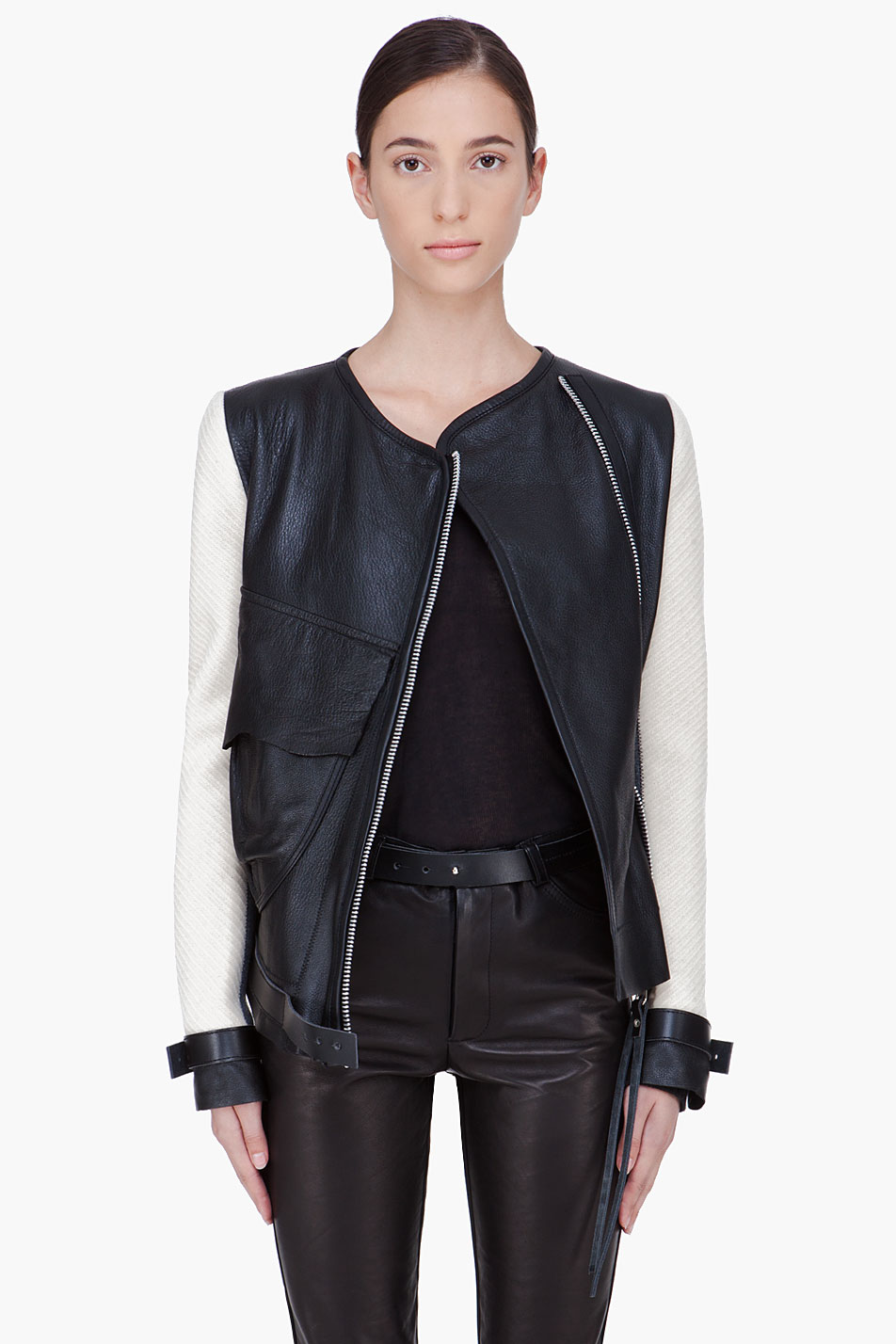 Lyst - Denis gagnon Wool Sleeve Leather Bomber Jacket in Black